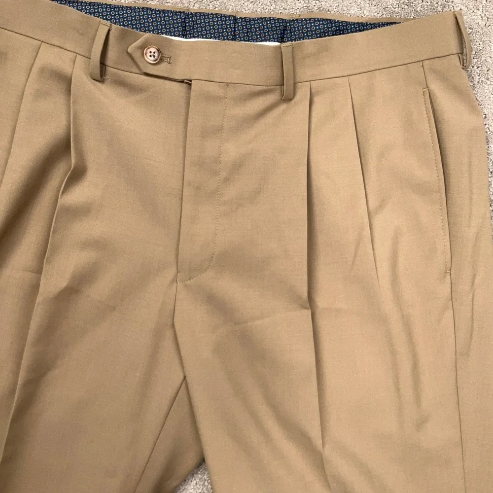 Lauren Ralph Lauren Dress Pants Mens 34W 32L Tan Performance Pleat Wool Stretch